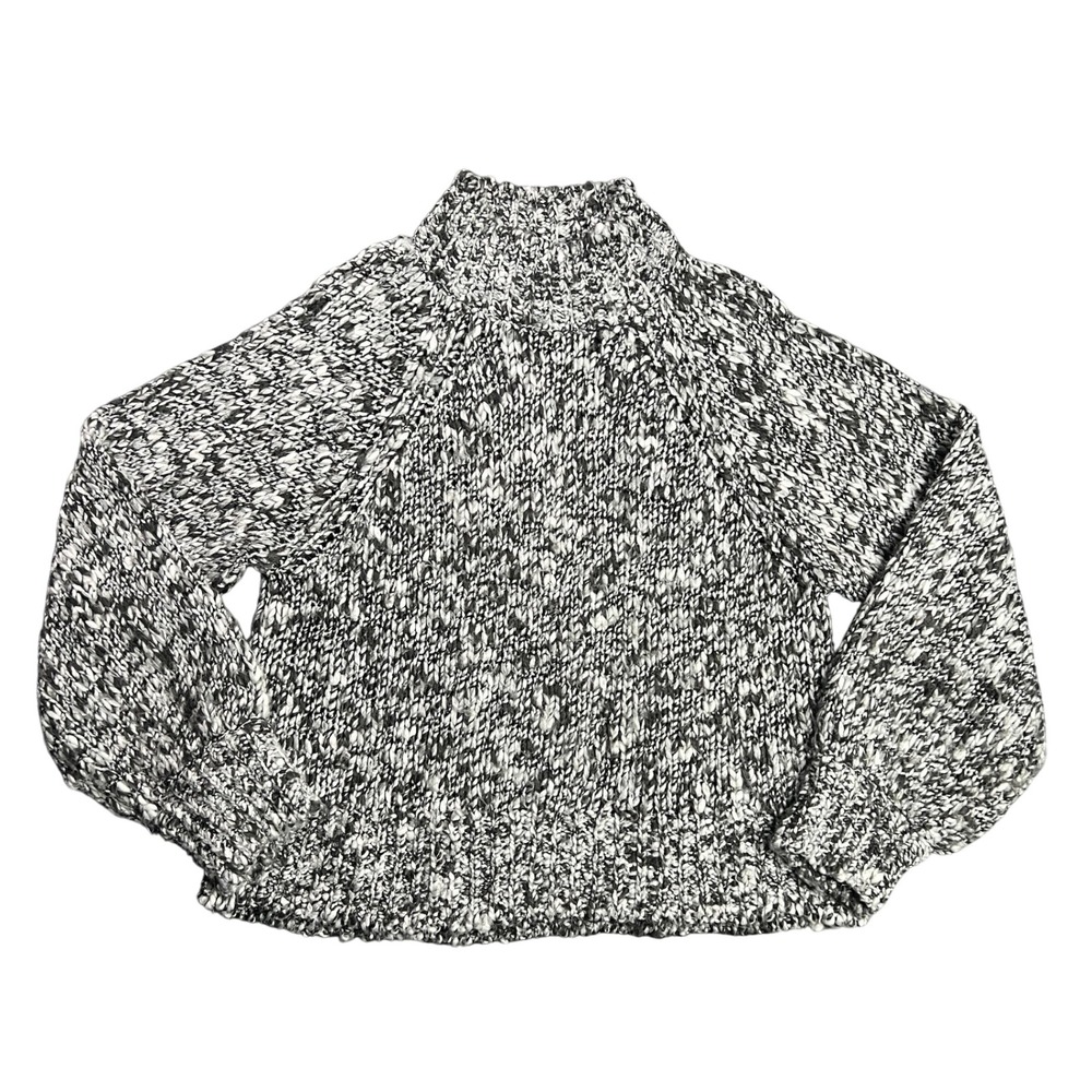 Abercrombie&Fitch Womens Medium Black White Marled Chunky Knit Mock Neck Sweater